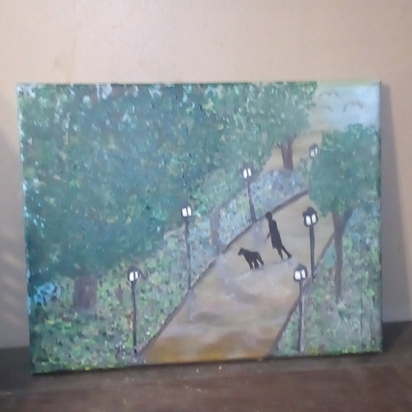 Hand Crafted Other - Hand Painted "A Walk In The Night" Painting - Size 11"X14"